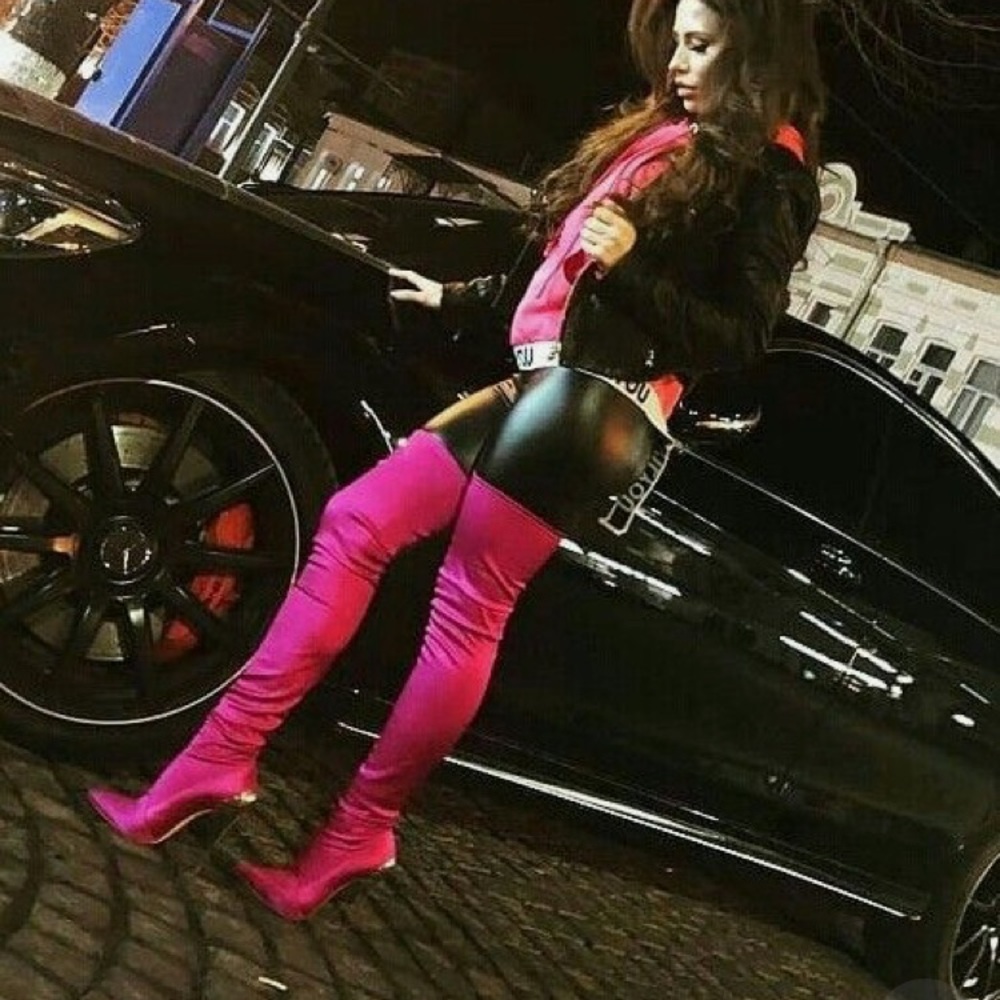 Pink thigh high boots